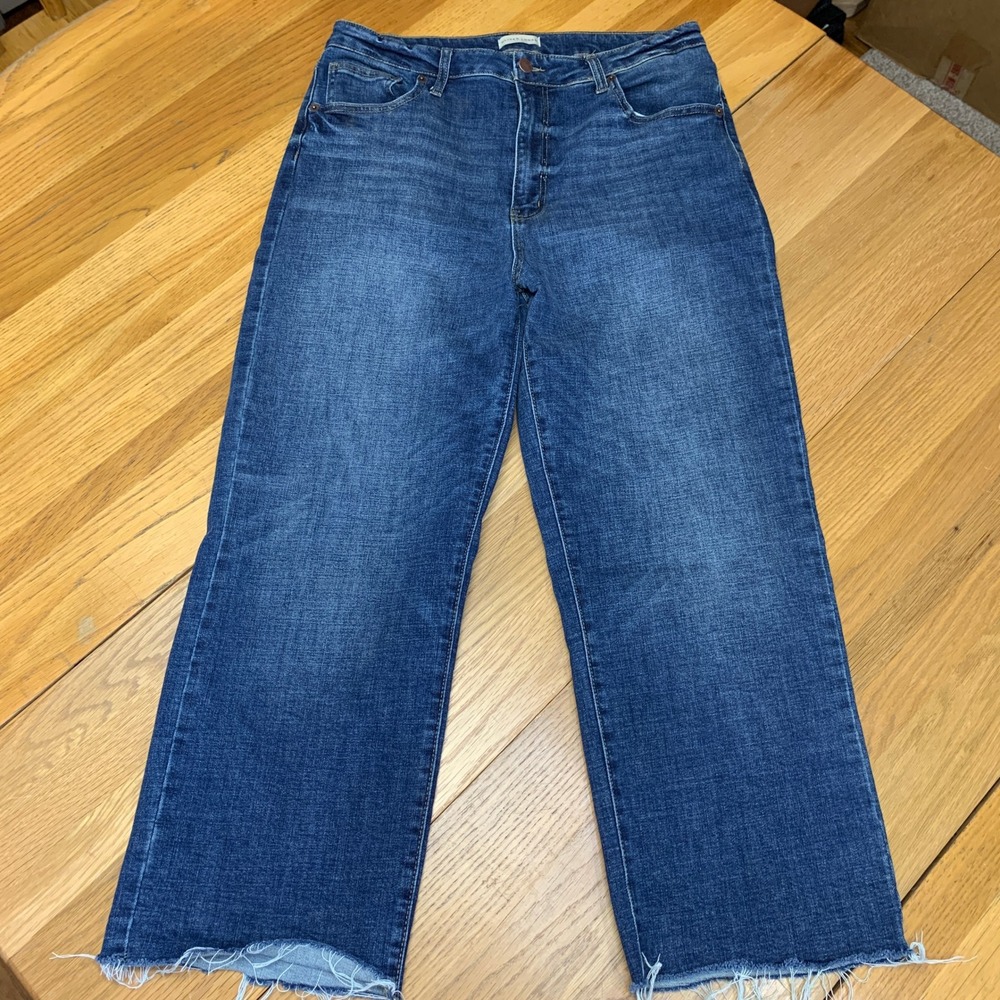 Oliver Logan Womens Wide Leg High Rise Raw Hem‎ Jeans Medium Wash Blue Size 32